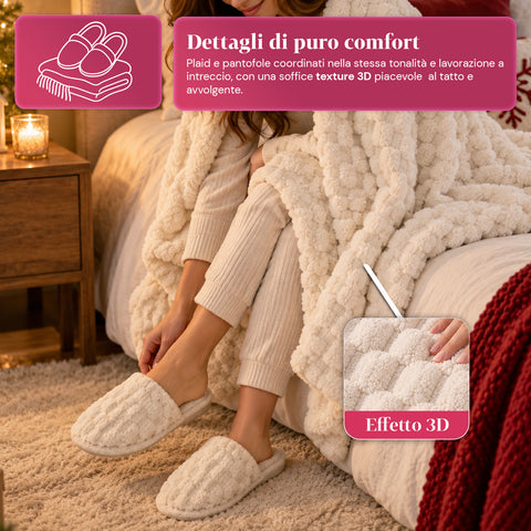 Set met zachte, warme deken en pantoffels | zachte plaid van 125x170 cm, pantoffels in één maat, 4 kleuren