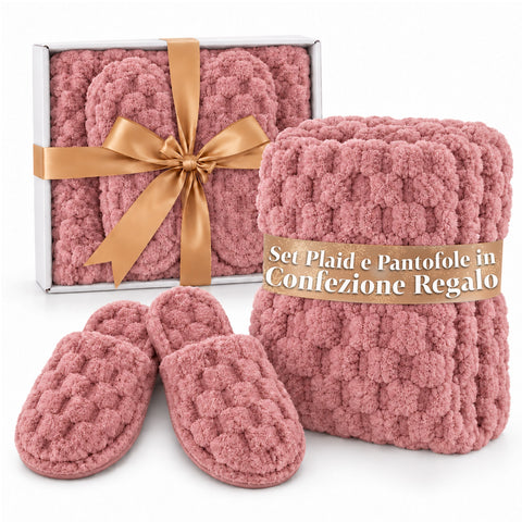 Set zachte en warme deken en pantoffels | zachte plaid 130x160 cm, pantoffels in één maat, 4 kleuren