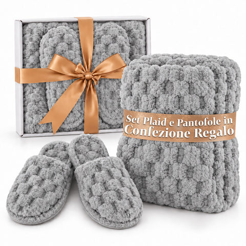 Set zachte en warme deken en pantoffels | zachte plaid 130x160 cm, pantoffels in één maat, 4 kleuren
