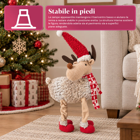 Groot kerstrendier van 63 cm van zacht pluche – kerstdecoratie met verzwaarde poten | 4 kleuren