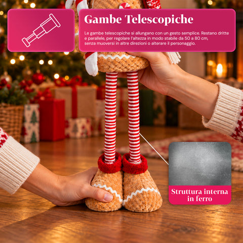 Uitschuifbare peperkoekpop van 50-80 cm, kerstdecoratie van pluche met telescopische poten, 2 varianten