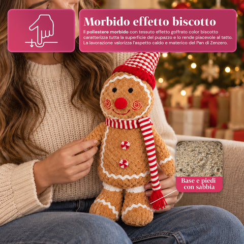 Ginger-peperkoekpop van pluche, 30 en 40 cm – kerstdecoratie met koksmuts of kerstmuts