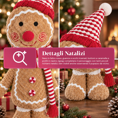 Ginger-peperkoekpop van pluche, 30 en 40 cm – kerstdecoratie met koksmuts of kerstmuts