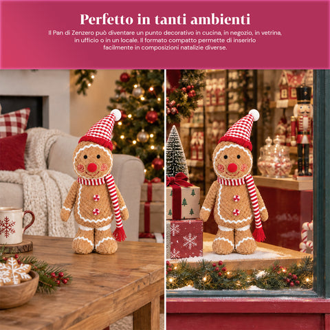 Ginger-peperkoekpop van pluche, 30 en 40 cm – kerstdecoratie met koksmuts of kerstmuts