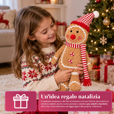 Ginger-peperkoekpop van pluche, 30 en 40 cm – kerstdecoratie met koksmuts of kerstmuts
