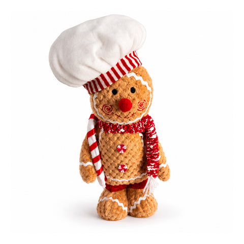Ginger-peperkoekpop van pluche, 30 en 40 cm – kerstdecoratie met koksmuts of kerstmuts