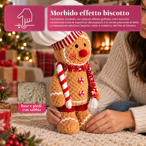 Ginger-peperkoekpop van pluche, 30 en 40 cm – kerstdecoratie met koksmuts of kerstmuts