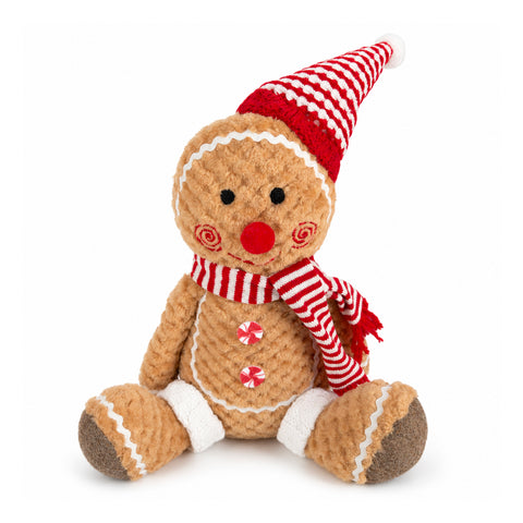 Ginger-peperkoekpop van pluche, 30 en 40 cm – kerstdecoratie met koksmuts of kerstmuts