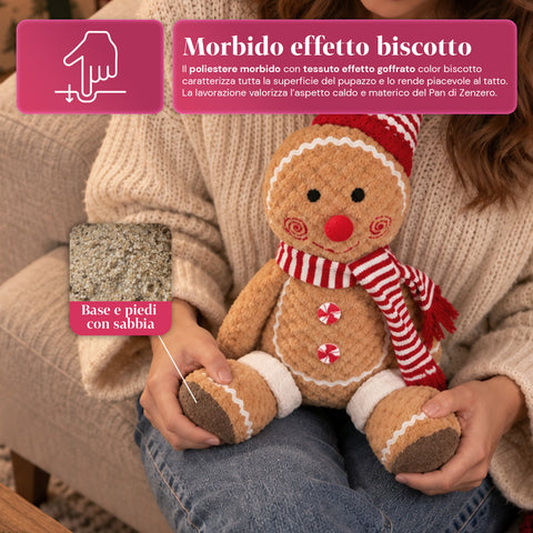 Ginger-peperkoekpop van pluche, 30 en 40 cm – kerstdecoratie met koksmuts of kerstmuts