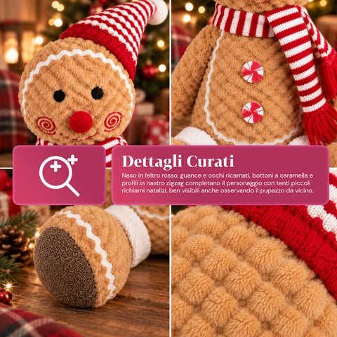 Ginger-peperkoekpop van pluche, 30 en 40 cm – kerstdecoratie met koksmuts of kerstmuts