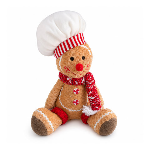 Ginger-peperkoekpop van pluche, 30 en 40 cm – kerstdecoratie met koksmuts of kerstmuts