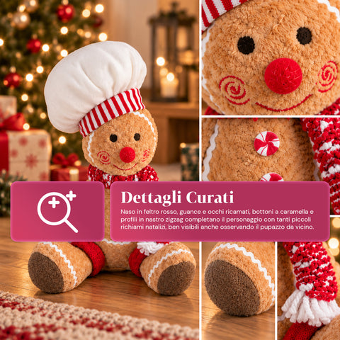 Ginger-peperkoekpop van pluche, 30 en 40 cm – kerstdecoratie met koksmuts of kerstmuts