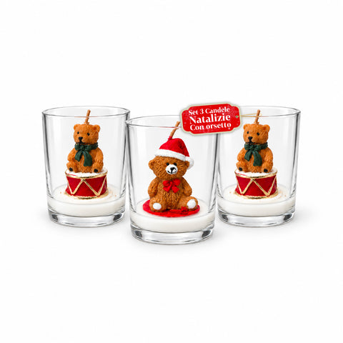 Kerstkaars in glazen potje van 7 cm met diverse beertjes