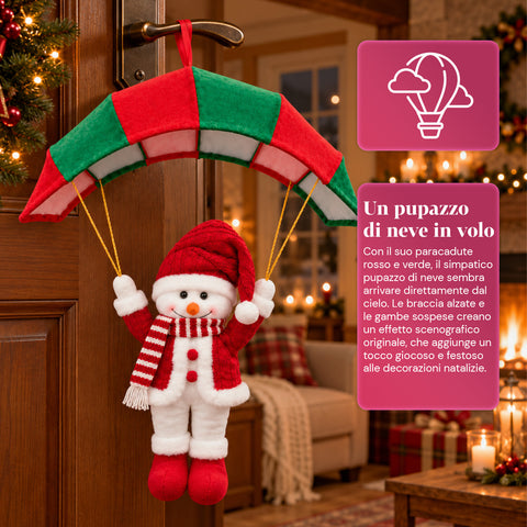 Op te hangen kerstparachute 80 cm met kerstfiguur, 4 figuren