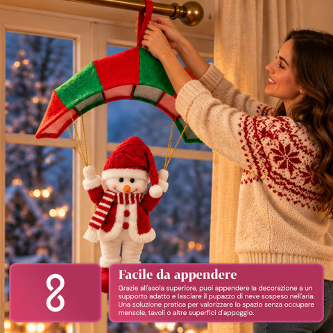 Op te hangen kerstparachute 80 cm met kerstfiguur, 4 figuren