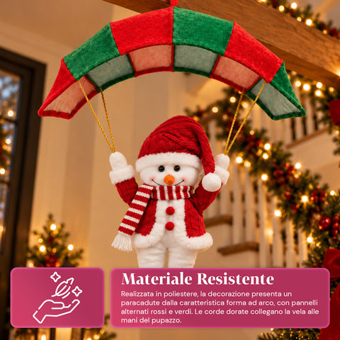 Op te hangen kerstparachute 80 cm met kerstfiguur, 4 figuren