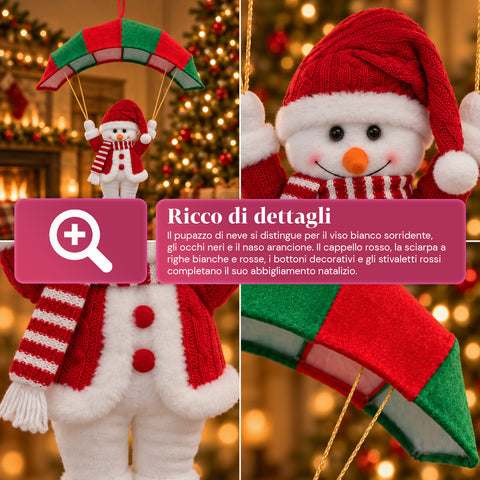 Op te hangen kerstparachute 80 cm met kerstfiguur, 4 figuren