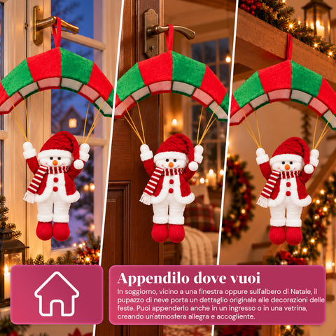 Op te hangen kerstparachute 80 cm met kerstfiguur, 4 figuren