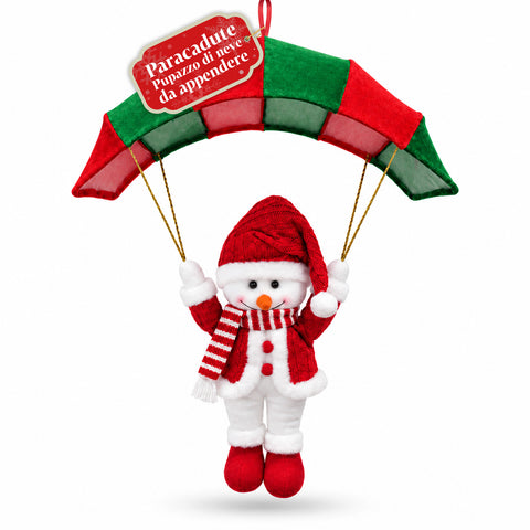 Op te hangen kerstparachute 80 cm met kerstfiguur, 4 figuren