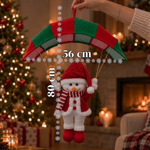Op te hangen kerstparachute 80 cm met kerstfiguur, 4 figuren