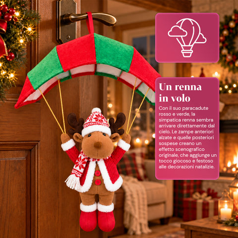 Op te hangen kerstparachute 80 cm met kerstfiguur, 4 figuren