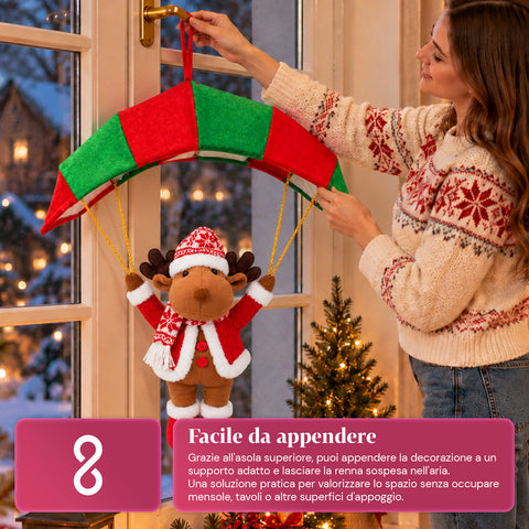 Op te hangen kerstparachute 80 cm met kerstfiguur, 4 figuren