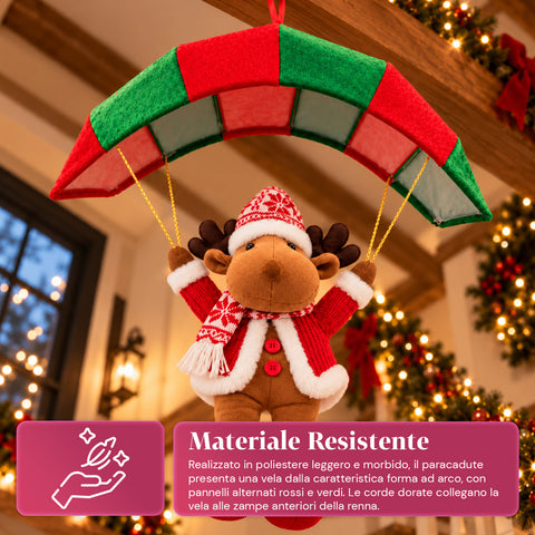 Op te hangen kerstparachute 80 cm met kerstfiguur, 4 figuren