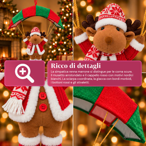 Op te hangen kerstparachute 80 cm met kerstfiguur, 4 figuren