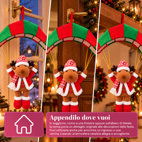 Op te hangen kerstparachute 80 cm met kerstfiguur, 4 figuren