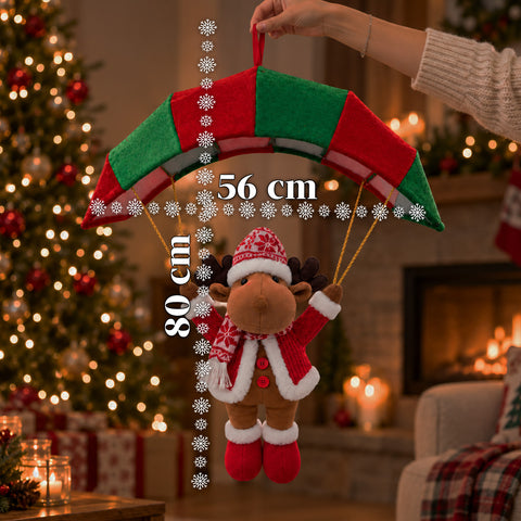 Op te hangen kerstparachute 80 cm met kerstfiguur, 4 figuren
