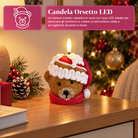 Batterijgevoede led-kerstkaars in 3 varianten – kerstman met boom, beertje en berengezicht, realistische vlameffect, kerstdecoratie
