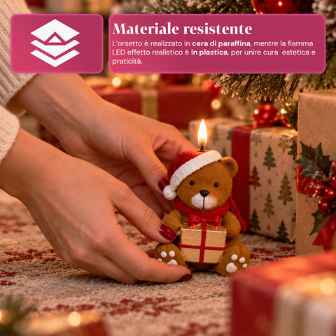 Batterijgevoede led-kerstkaars in 3 varianten – kerstman met boom, beertje en berengezicht, realistische vlameffect, kerstdecoratie