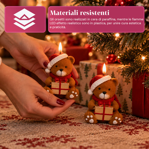Batterijgevoede led-kerstkaars in 3 varianten – kerstman met boom, beertje en berengezicht, realistische vlameffect, kerstdecoratie
