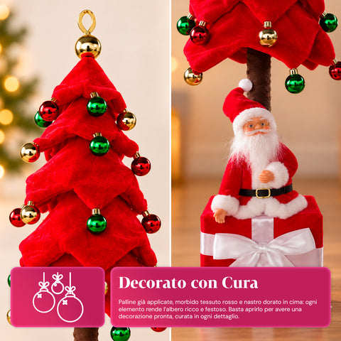 Decoratieve uitschuifbare kerstboom van 95 cm en 90 cm van polyester met geschenkdoosvoet en rode, groene en gouden kerstballen – 3 kleurvarianten