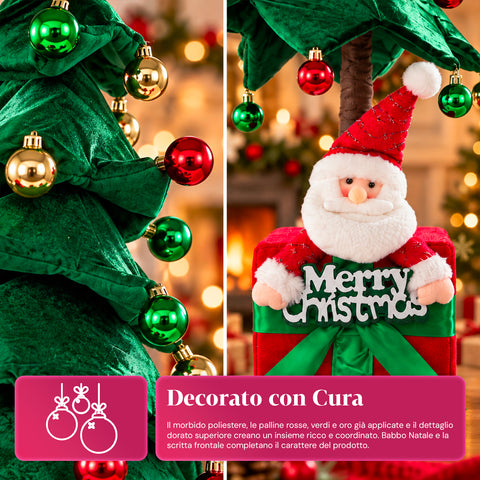 Decoratieve uitschuifbare kerstboom van 95 cm en 90 cm van polyester met geschenkdoosvoet en rode, groene en gouden kerstballen – 3 kleurvarianten