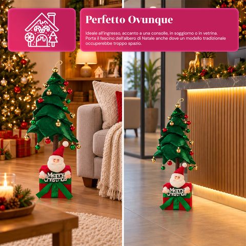 Decoratieve uitschuifbare kerstboom van 95 cm en 90 cm van polyester met geschenkdoosvoet en rode, groene en gouden kerstballen – 3 kleurvarianten