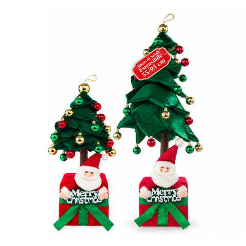 Albero di Natale Decorativo Estensibile 95 cm e 90 cm con Base Pacco Regalo e Palline