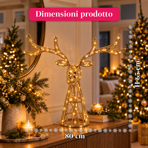 Lichtgevend hert met gouden ledglitters, kerstdecoratie van ijzer en polyethyleen, warm licht via USB, 3 maten: 65, 85 en 110 cm