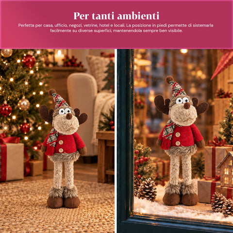 Decoratieve rendierdecoratie van polyester - kerstornament met gezandstraalde basis, schattig ontwerp, 4 stijlvarianten, 2 maten: 35 en 50 cm