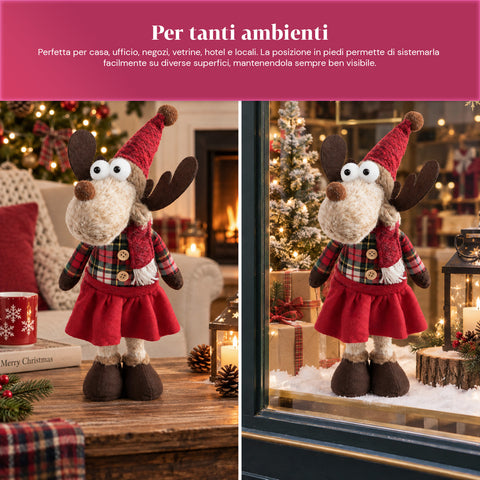 Decoratieve rendierdecoratie van polyester - kerstornament met gezandstraalde basis, schattig ontwerp, 4 stijlvarianten, 2 maten: 35 en 50 cm
