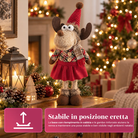 Decoratieve rendierdecoratie van polyester - kerstornament met gezandstraalde basis, schattig ontwerp, 4 stijlvarianten, 2 maten: 35 en 50 cm