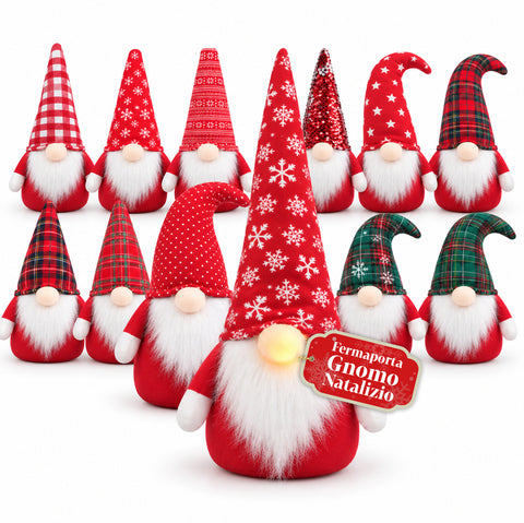 Deurstopper kerstkabouter 60 cm met led in de neus, 3 lichtstanden, gevuld met 1 kg zand, zacht polyester - Bindbox