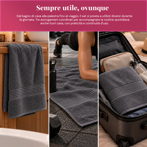 Set van 3 handdoeken van 100% katoen – badset met badlaken 90x140, handdoek 60x100 en gastendoekje 40x60 cm, zacht en absorberend, 6 kleuren