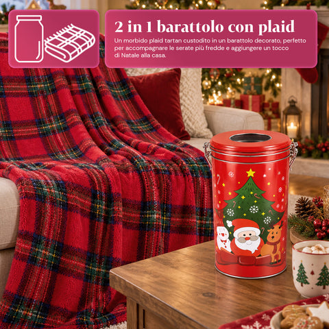 Kerstblik 30x16 cm met Coral Fleece-plaid 145x110 cm, zachte geruite tartan-deken - blind box