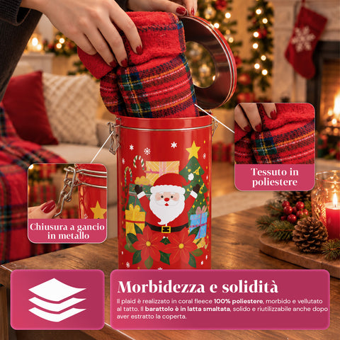 Kerstblik 30x16 cm met Coral Fleece-plaid 145x110 cm, zachte geruite tartan-deken - blind box