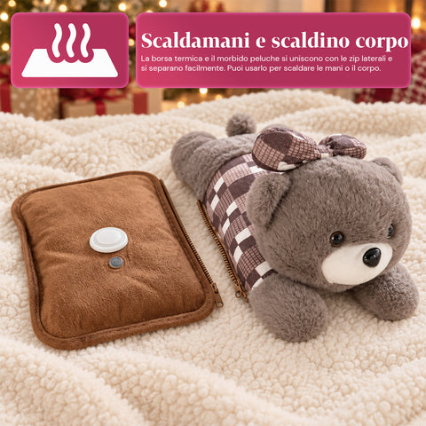 Elektrische knuffel-handwarmer met oplaadbare warmwaterzak, 2 vakken, 4-5 uur warmte, afneembare hoes met rits - Blind Box