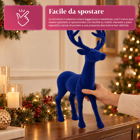 Decoratief rendier 33x44h cm met fluweeleffect, modern designbeeldje voor huis, kantoor en etalages, kerstdecoratie, 6 kleurvarianten