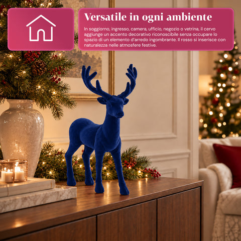 Decoratief rendier 33x44h cm met fluweeleffect, modern designbeeldje voor huis, kantoor en etalages, kerstdecoratie, 6 kleurvarianten