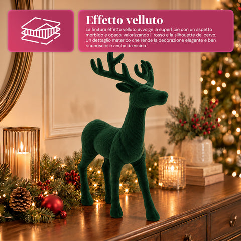 Decoratief rendier 33x44h cm met fluweeleffect, modern designbeeldje voor huis, kantoor en etalages, kerstdecoratie, 6 kleurvarianten