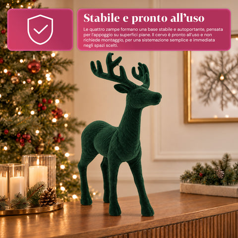 Decoratief rendier 33x44h cm met fluweeleffect, modern designbeeldje voor huis, kantoor en etalages, kerstdecoratie, 6 kleurvarianten
